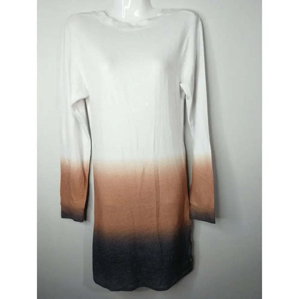 Go‎ Couture White Rust & Gray Dip Dye Ombre V-Back Mini Shift Dress Size M